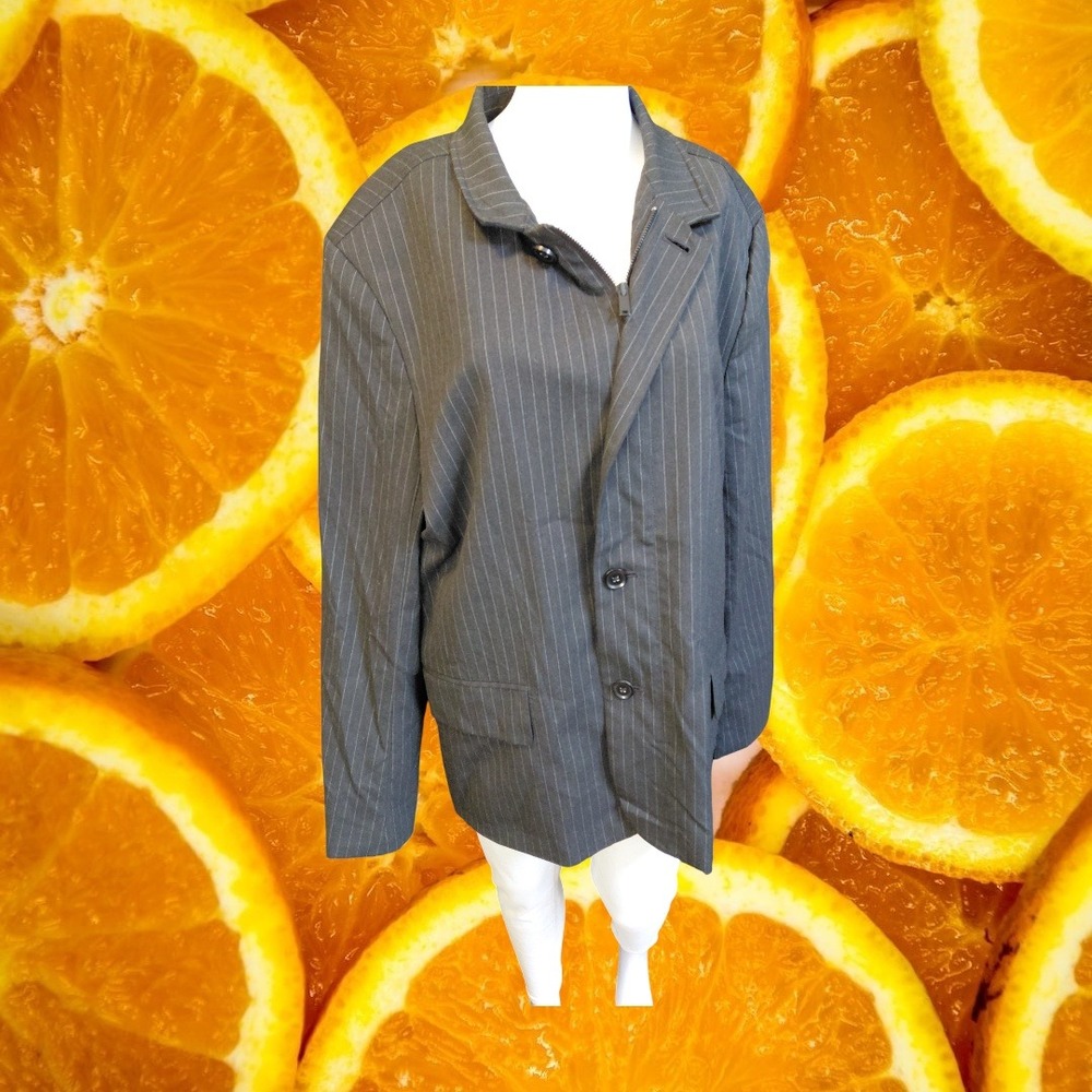DKNY Mens Charcoal Pinstripe Blazer Jacket XL Full Zip Button Closure